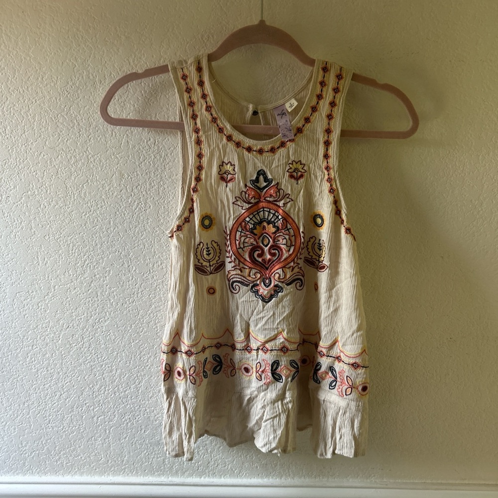 Free People Embroidered Sleeveless Blouse